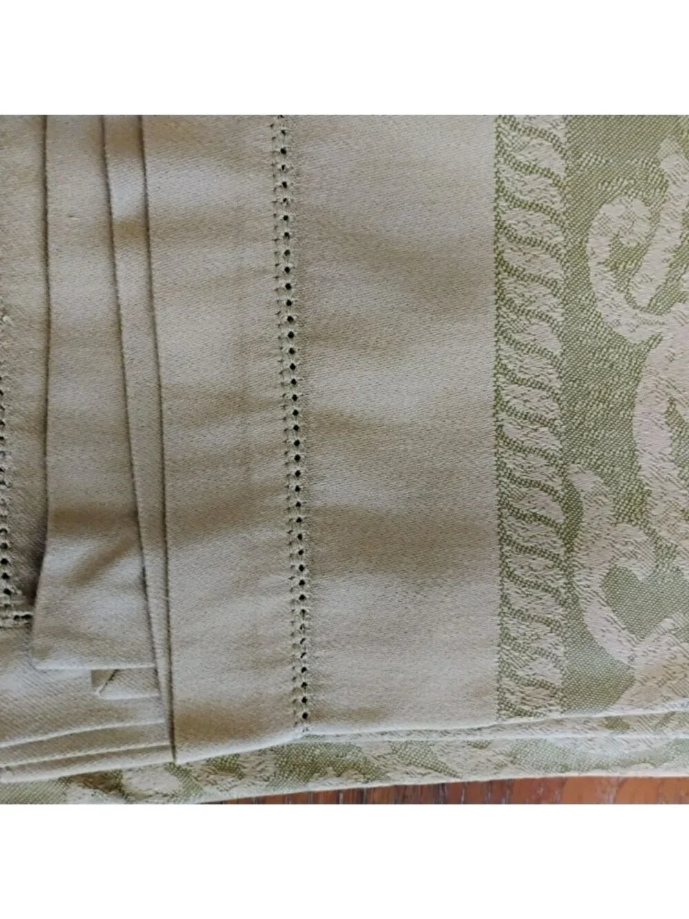 Vintage Yves Delorme Paris French Cotton Jacquard Tablecloth 127x68 Sage Green